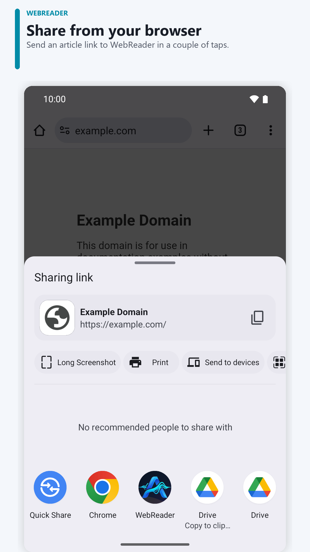 Share an article link from a browser into WebReader